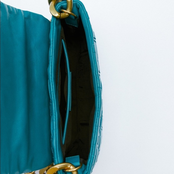 ZARA BNWT Turquoise Leather Chain Strap Shoulder bag BNWT - Picture 4 of 9